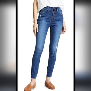 Madewell 10" high-rise exposed buttons fly frayed hem Jeans dark Blue sz 30/28.